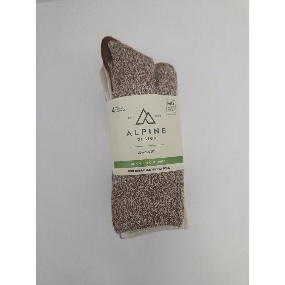 Alpine Design Womens Size M 6-9, Four Pair Crew Cut Hiking Socks